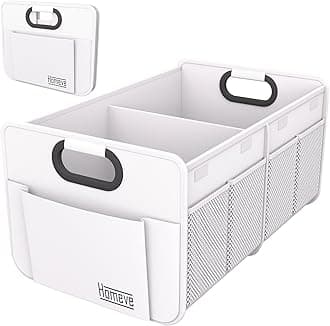 Homeve Car Trunk Organizer, Reinforced Handles, Collapsible Multi-Compartment Car Organizer, Foldable & Waterproof, 600D Oxford Polyester (White, 2 Compart-Small)