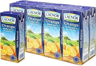 Lacnor Essentials Orange 100% Juice, No Added Sugar, 180 Ml Pack Of 8 Package design may vary