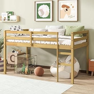Bellemave Twin Size Low Loft Bed,Kids Loft Bed with Ladder,Solid Wood Low Loft Bed Twin Size for Girls Boys,Natural