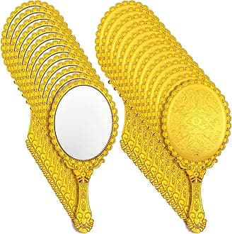 Qunclay 48 Pcs Vintage Handheld Mirror with Handle, 9.8" L x 4.5" W Gold Embossed Portable Small Mirrors Bulk for Princess Party Favors, Birthday Gifts, Classroom Rewards & Daily Travel Use