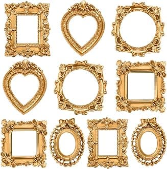 Vicenpal 10 Pcs Vintage Resin Picture Frame Antique Photo Resin Frame Mini Resin Jewelry Display Frame Photography Photo Frame DIY Small Photo Frame for Photo Home Decoration (Gold)