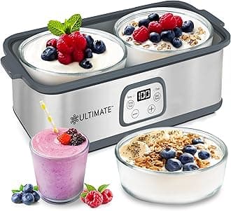Ultimate Probiotic Yogurt Maker with Adjustable Time & Temp Control - Make Trillions of Live Probiotics with Two 1-Quart Containers for Larger Batches - Best Greek Yogurt Maker - LIFETIME WARRANTY