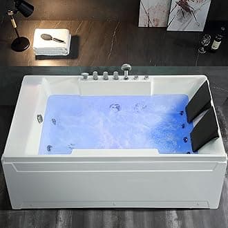 1125W Whirlpool Tub,72" x 48" Jetted Bathtub for 2 Person, Hydro Massage & Chromatherapy,ETL Certified,3 Sided Apron,Acrylic ,110 Gallons,Left Drain
