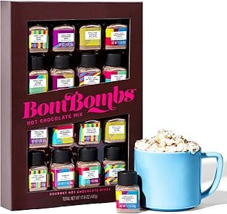 Bombombs, Hot Chocolate Mix Gift Set, Hot Chocolate Mini Bottle Variety Pack, Flavors Include Toasted Marshmallow, Pumpkin Pie, S'mores, Peppermint, Salted Caramel and More, Sampler Set of 16