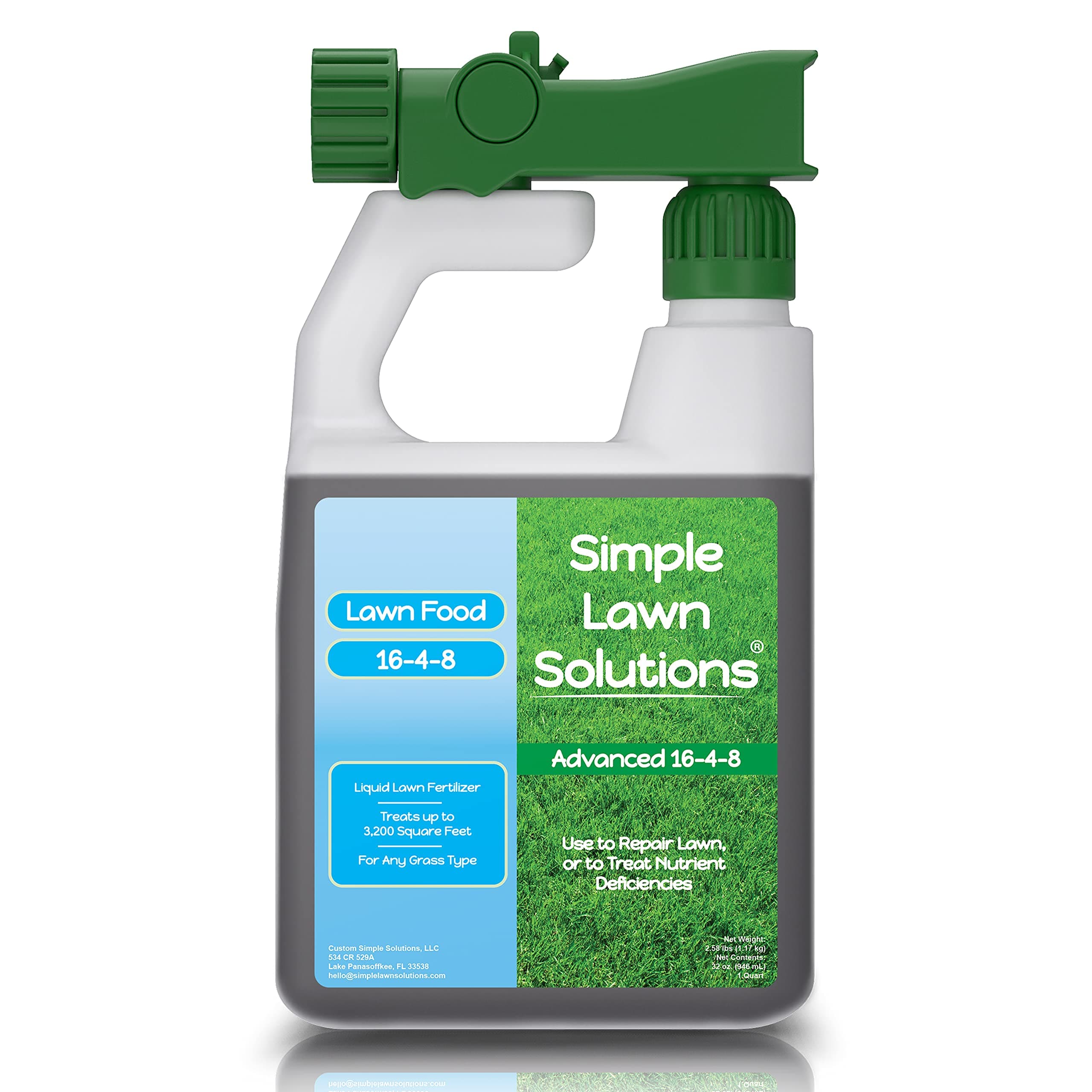 Simple Lawn Solutions Advanced 16-4-8 Balanced NPK - Lawn Food Quality Liquid Fertilizer - Spring Summer Concentrated Spray - Any Grass Type - Simple Lawn Solutions (32 Ounce).