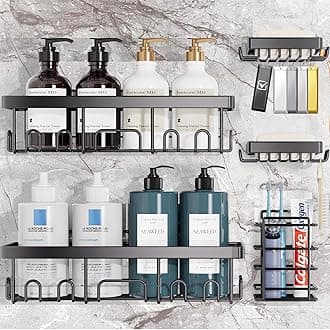 Veken Adhesive Shower Caddy 6-Pack, Large Capacity Bathroom Organizers and Storage, Rustproof Shelves Rack with Soap Holder, No Drilling Wall-Mounted Kitchen & Home Decor, Bath Decor&Essentials, Black