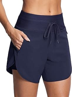 Womens 5.5" Swim Shorts High Waisted Board Shorts with Pockets Quick Dry UPF 50+ Beach Shorts with Liner