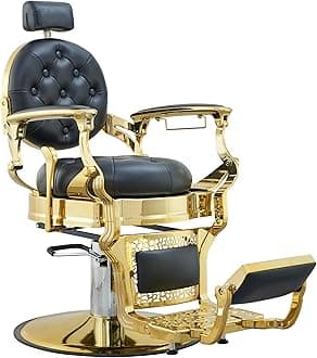 Lilfurni Professional Adjustable Vintage Barber Chair for Hairdressers Heavy Tattoo Shampoo Beauty Salon Equipment(Golden)
