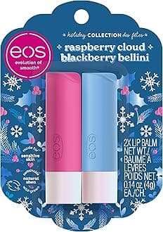EOS Limited Edition Holiday Lip Balm, Raspberry Cloud & Blackberry Bellini, All-Day Moisture, Made for Sensitive Skin, 0.14 oz, 2-Pack, Clear