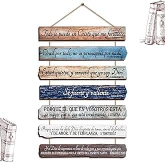 Yookeer Spanish Christian Wall Art Office Inspirational Spanish Wooden Bible Verses Bedroom Scripture Wall Art Meditation Inspirational Hanging Wood Sign for Kitchen Living Room (Brown)
