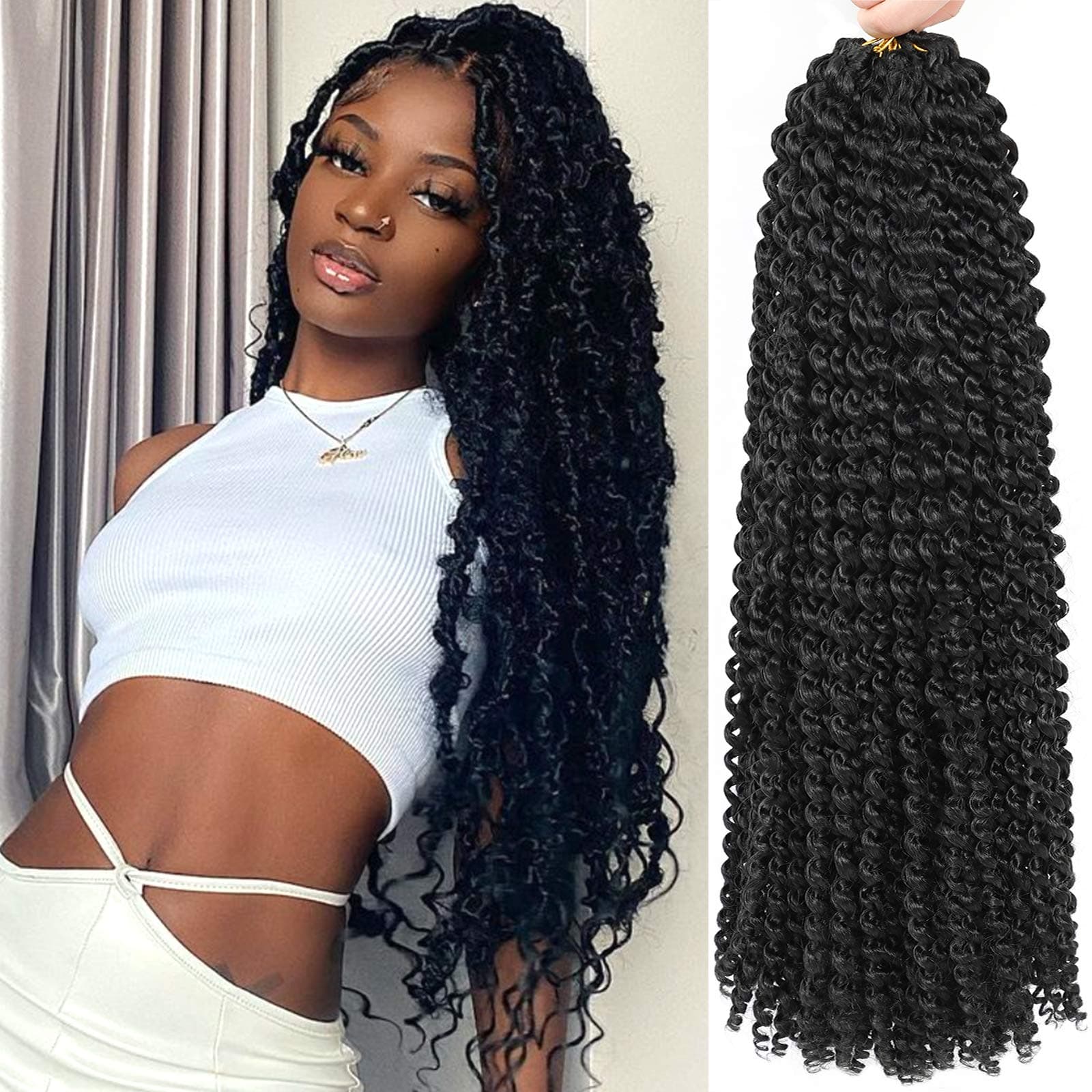 Passion Twist Hair 24 Inch 8 Packs Water Wave Crochet Hair Curly Braiding Hair For Butterfly Locs Long Bohe Crochet Braids (24 Inch (Pack of 8), 1B#)