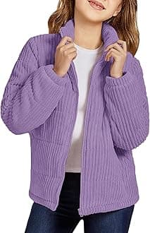 Girls Long Sleeve Winter Jacket Coats Zip Up Stand Collar Corduroy Quilted Outerwear Jackets with Pocket