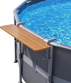 POOLHACKER Poolside Bar, Swim Up Bar Exclusively for Above-Ground Round Pools. Patio Poolside Table Smart Fold Easy Maintenance, Weather Resistant Stable Tabletop (Cedar Brown-Nordic Pine)