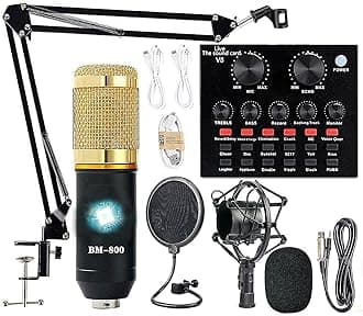 BM-800 Recording Studio Bundle with Voice Changer and Live Sound Card for Laptop Vlog, Live Stream YouTube TikTok (AM100-V8)