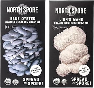 (2-Pack) North Spore Organic Blue Oyster & Lion's Mane Mushroom Spray & Grow Kits (4 lbs each) | USDA-Certified Organic, Non-GMO, Beginner-Friendly & Easy to Use | Handmade in Maine, USA