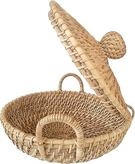 Cane or Rattan Organic Dry Fruit Basket for Kitchen/Dinning/Tea Table (Kodai with Lid)