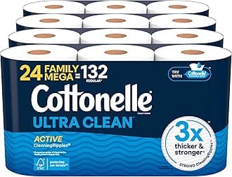 Cottonelle Ultra Clean Toilet Paper with Active CleaningRipples Texture, 24 Family Mega Rolls (24 Family Mega Rolls = 132 Regular Rolls) (4 Packs of 6), 353 Sheets Per Roll, Packaging May Vary