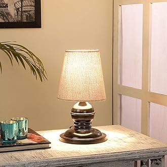 tu casa Table Lamps with Metal Base & Beige Cotton Shades for Home Décor, Bedrooms, Living Room, Gifting, Diwali Decoration, Dining Space, Study Room, Hall (Height- 28cm) - Bulb not Included