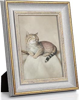 Sapowerntus Vintage 5x7 Picture Frame Gold Line Grey Distressed Photo Frames Set Antique Real Glass Wall Hanging Tabletop Display Home Decor Retro Shabby Chic Unique Gift