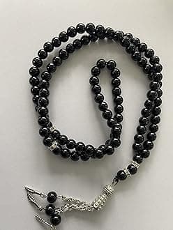 Tasbeeh Glass 99 Prayer Misbah Rosary Islamic Beads Counter Spiritual Round Beads (Black)