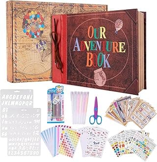 Our Adventure Book Scrapbook Photo Album 80 Pages 11.6 x 7.5 inch Embossed Words Hard Cove Scrapbook Album with DIY Kit,Exquisite Box for Couples Anniversary Wedding,Valentine's Day,Christmas Day