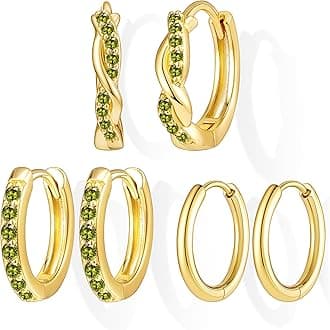 14K Gold Plated Huggie Hoop Earrings for Women, Small Sterling Silver Earring Set Hypoallergenic Cartilage Helix Stacks, Mini Dainty Cute Trendy Birthstone Jewelry Gift for Multiple Piercings