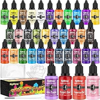 SigWong Airbrush Paint Set - 36 Colors Airbrush Paint, Ready to Spray, Water Based Acrylic Paint Kit for Metal, Plastic Models, Leather, Neon, Pearl, Metal Colors - 0.7fl oz