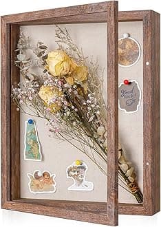 Califortree 11x14 Shadow Box Frame with Soft Linen Back - Sturdy Memory Display Case of Flower, Pictures, Medals and More, Rustic Brown