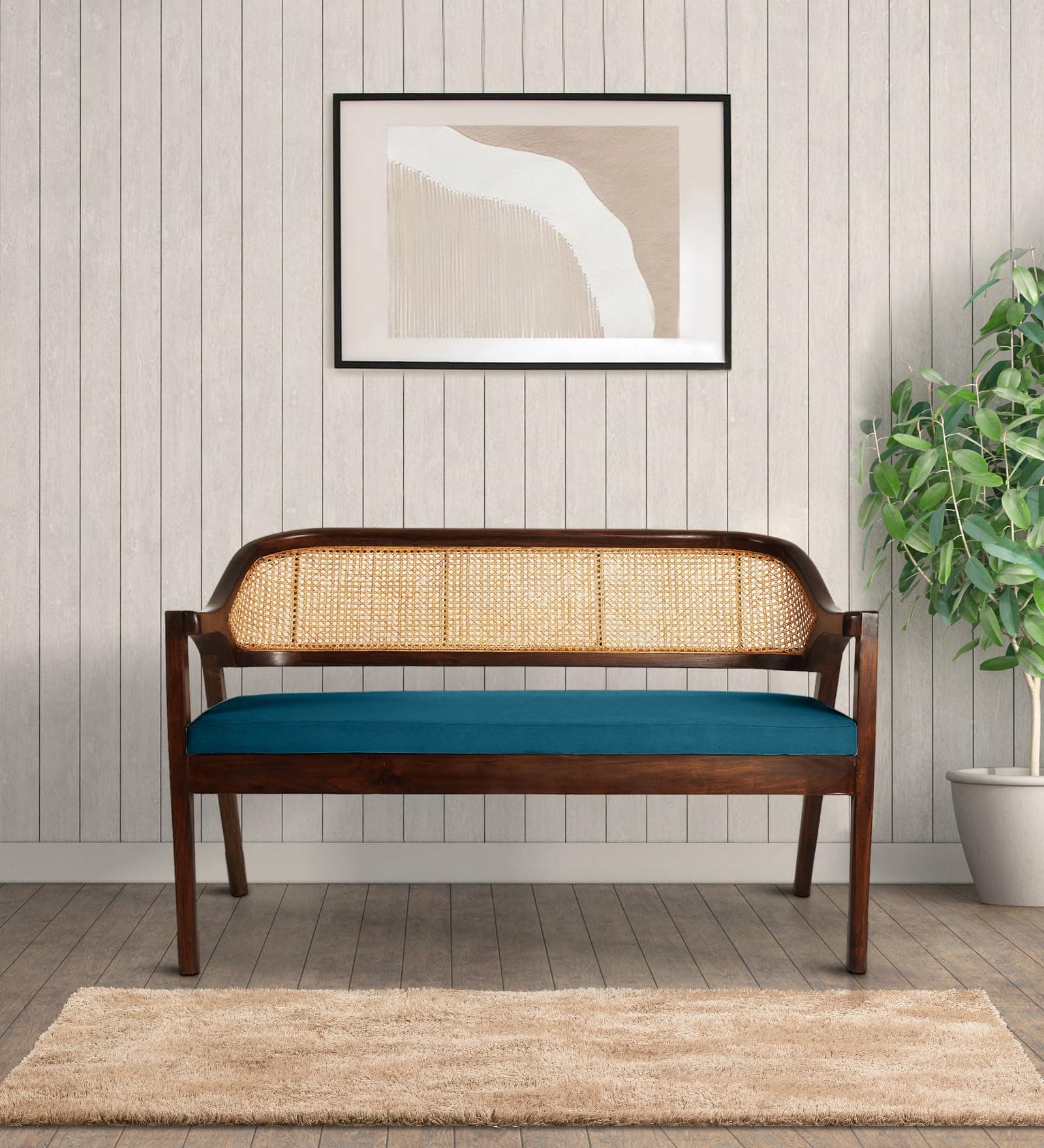 Enigma Bench Walnut Finish (CROWBERRY BLUE)