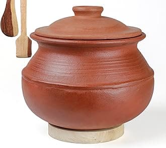 Craftsman India Online Clay Rice Handi/Earthen/Mud/Mitti Pot with Lid for Cooking and serving 1 Liter
