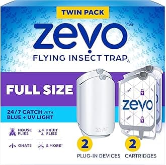 Zevo 2 Flying Insect Traps & 2 Refill Cartridges - Plug in Fly Trap & Indoor Bug Catcher for Gnats, House & Fruit Flies - Blue & UV Light Technology, Mess-Free Alternative to Bug Zapper