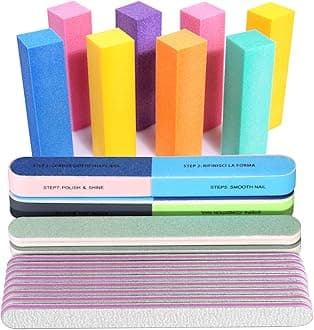 FANDAMEI Nail File and Buffer, Professional Manicure Tools Kit. 8PCS Rectangular Nail Buffer Block, 8PCS Nail File, 2PCS 7 Way Nail File & 2PCS Nail Polishing Buffer. Nail Care File Buffer Tool