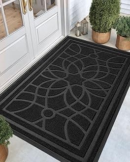 DEXI Front Door Mat Outside Entrance, Heavy Duty Non Slip Low Profile Doormat for Entryway, Trap Dirt and Moisture Welcome Mats, Easy Clean, Patio, Garage, 6x4, Black