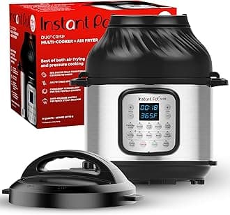 Duo Crisp 11-in-1 Air Fryer and Electric Pressure Cooker Combo with Multicooker Lids that Fries, Steams, Slow Cooks, Dehydrates,Free App With Over 800 Recipes, Black/Stainless Steel, 8QT