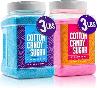 The Candery Cotton Candy Floss Sugar (2-Pack) Includes | Raspberry Blue and Strawberry | Plastic, Reusable Jars | Easy Pour Spout or Scoop | 3 LBS Jars