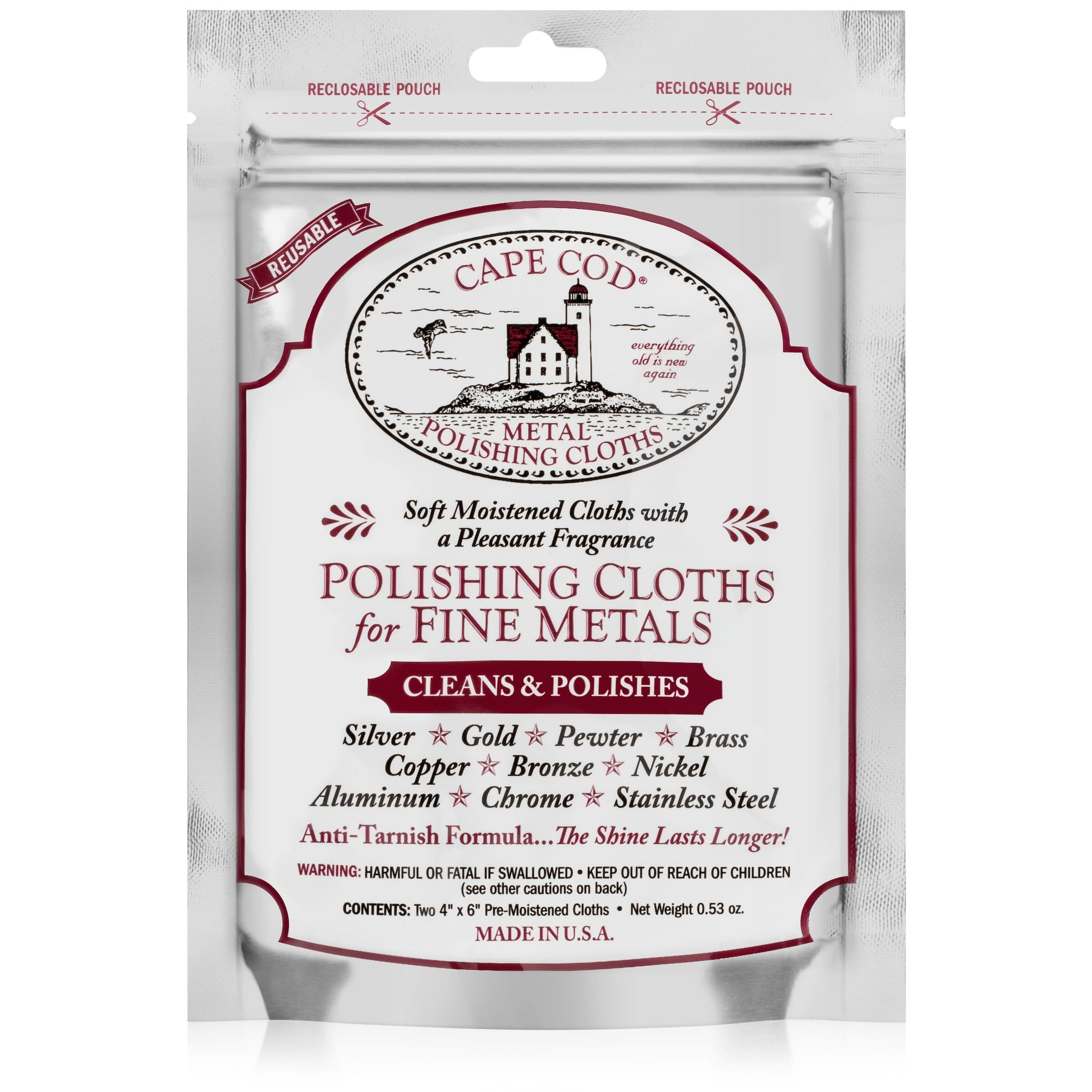 Metal Polish Cloths, 2 x 4" x 6", Compatible with Copper, Brass, Stainless Steel, Pewter, Aluminum, Metal, Nickel