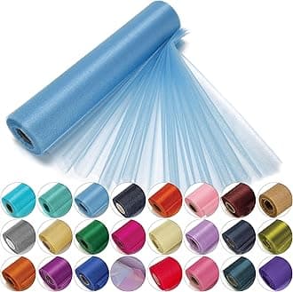 Trimming Shop 29cm x 25m Roll of Organza Sheer Fabric - Elegant Decorative Cloth for Wedding Chair Bows, Table Runners, Party Favours - Crafting Supplies for Ribbons, Dress Accents,and Bags, Blue#
