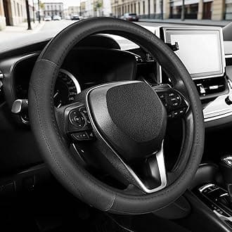 SEG Direct Car Steering Wheel Cover for Prius Civic Model 3 Model Y Camaro, Small Size 14-14.25 inch, Black Microfiber Leather