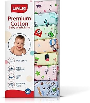 LuvLap Hosiery Cotton Cloth Premium Baby Washcloth for New Born, Washable (30 cm x 30 cm), Reusable, Absorbent, Extra Soft Face Towels/Washcloth for Babies, Starfish Print, Pack of 7 Pcs, Multicolour