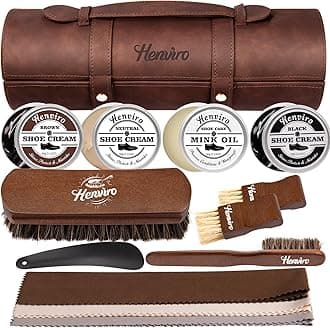 Henviro Leather Shoe Polish Kit - Birthday Gifts for Men, Dad, Shoe Shine Kit, Leather Boot Care Kit, Mens Gifts Ideas