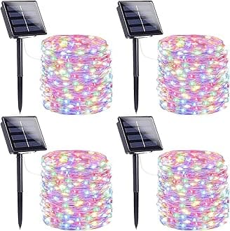 Extra-Long Solar String Lights Outdoor, 4-Pack 400 LED Solar Christmas Fairy Lights for Outside Waterproof, Copper Wire 8 Modes Twinkle Fairy Light for Tree Garden Party Xmas Wedding Decor(Multicolor)