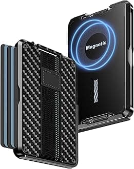 tizmuotizmuo for Magsafe Wallet, Magnetic Phone Wallet, Front Pocket Wallets for Men, Slim Minimalist Wallet with Money Strap/Grip, Pop Up Case|Phone Stand|Rfid Blocking|Card Holder, Carbon Fiber