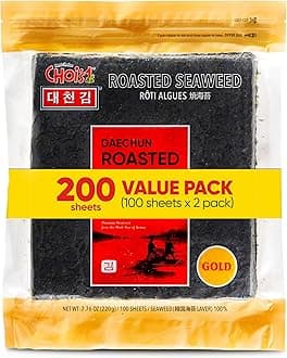 CHOI'S 1 Daechun(Choi's1) Roasted Seaweed, GIM (100+100 Full Sheets), Value Pack, Resealable, Gold Grade, Product of Korea