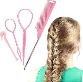 4Pcs Topsy Tail Hair Tool With Rat Tail Comb, Ponytail Loop Bands Remover Cutter - Fast Styling Accessories for Braiding