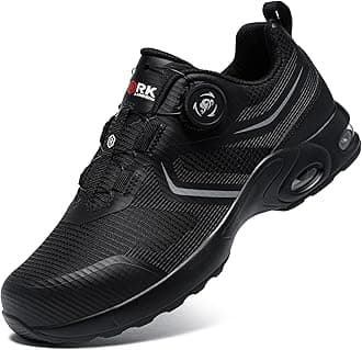 DYKHMILY Lightweight Steel Toe Shoes for Men Air Cushion Safety Shoe Comfortable Work Breathable Pull On Sneakers Slip Resistant (7, Pull On Black/180)
