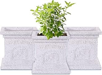 Heart Home Pack of 3 Plastic Tulsi Mancha For Home | 12 Inch Tulsi Gamla/Planter Pot for Home Decor, Balcony & Garden | Marble Design-White