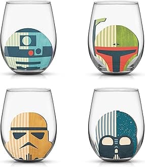 Star Wars™ Helmet Hues Tumblers Stemless Glasses. Set of 4 Large 19oz Glass Drinking Glasses, Wars Kitchen Gifts and, Collectibles for Adults, HH681