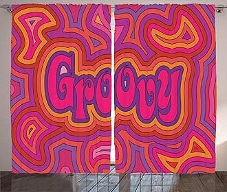 Ambesonne Groovy Curtains, Psychedelic Groovy Design with Energeticbstract Elements Print, Living Room Bedroom Window Drapes 2 Panel Set, 108" X 84", Hot Pink Multicolor