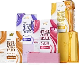 Dove Plant Milk Cleansing Bar Soap Variety Pack 4 for Moisturized Skin, with Gentle Cleansers, No Sulfate Cleansers or Parabens, 98% Biodegradable Formula, 5 oz