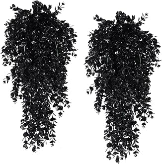 RECUTMS Artificial Plant Hanging Eucalyptus Leaf Fake Outdoor Faux Plastic Greenery for Wall House Room Patio Indoor Home Shelf Office Decor (Black)